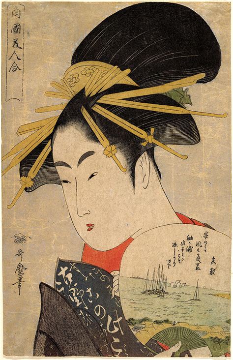 Courtesan Holding A Fan By Kitagawa Utamaro Painting By Art