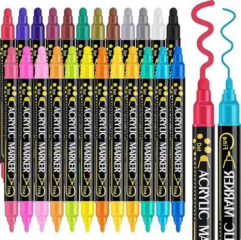 Betem 24 Colors Dual Tip Acrylic Paint Pens Markers Premium Acrylic