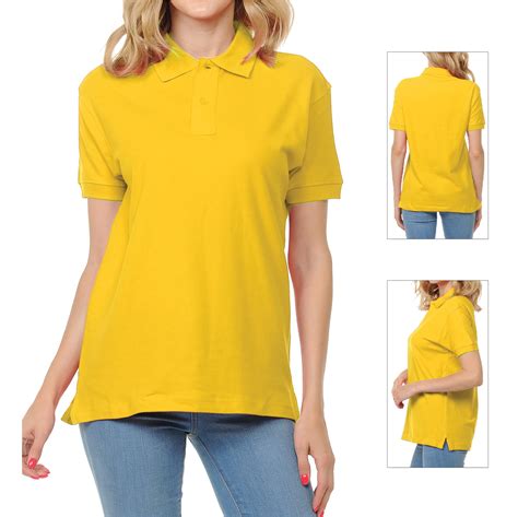 Basico Gold Polo Collared Shirts For Women 100 Cotton Short Sleeve Golf Polo Shirts For Women