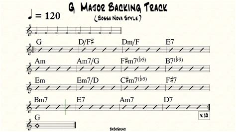 G Major Backing Track Bossa Nova Style Bpm 120 Youtube