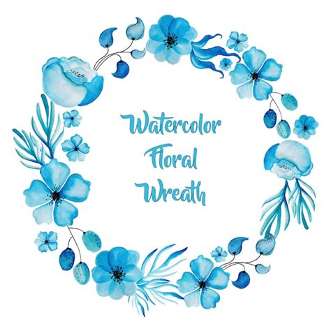 Watercolor Blue Floral Wreath Vector Free Download