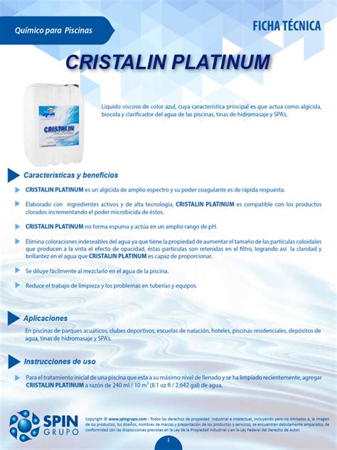 Cristalin Platinum Spin Pdf Piscina Agua