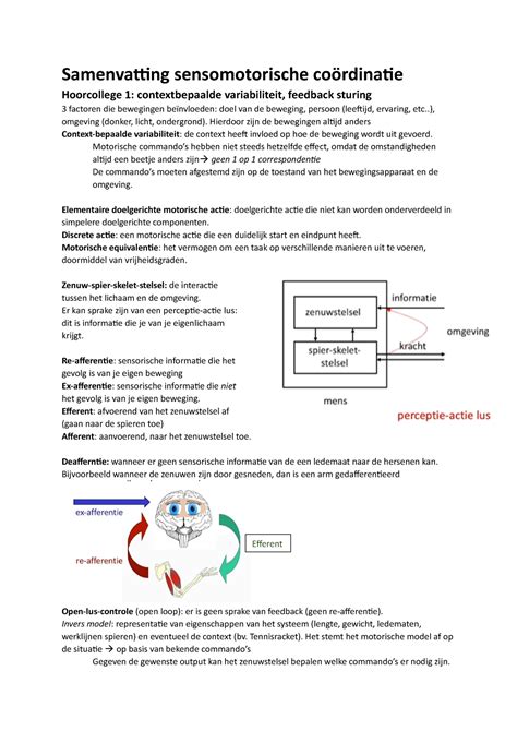 Samenvatting sensomotorische coördinatie Samenvatting sensomotorische