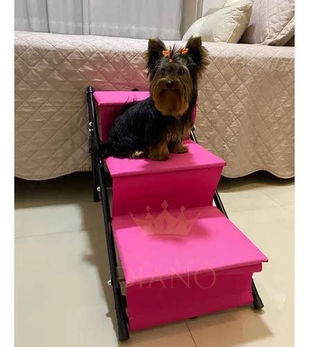 Escadinha Pet Rampa Para Cachorro Em Suporta At Kg Cor Rosa