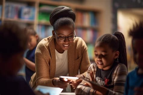 Premium AI Image | Smiling students and teachers in a classroom at ...