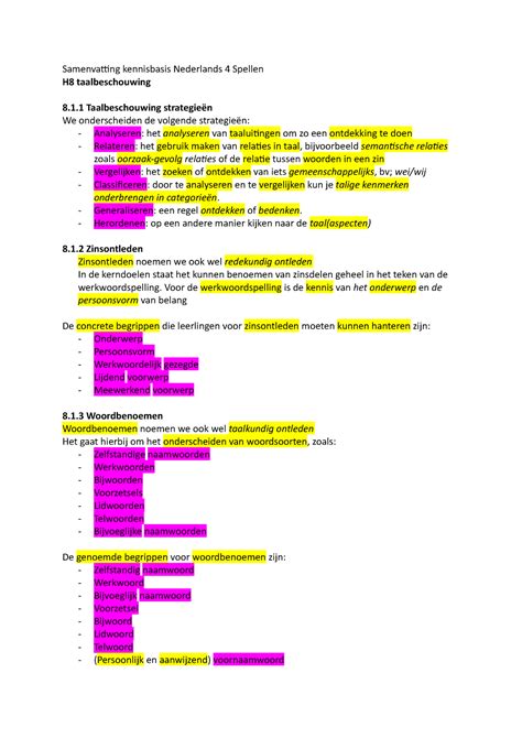 Samenvatting Kennisbasis Nederlands Spellen Taalbeschouwing