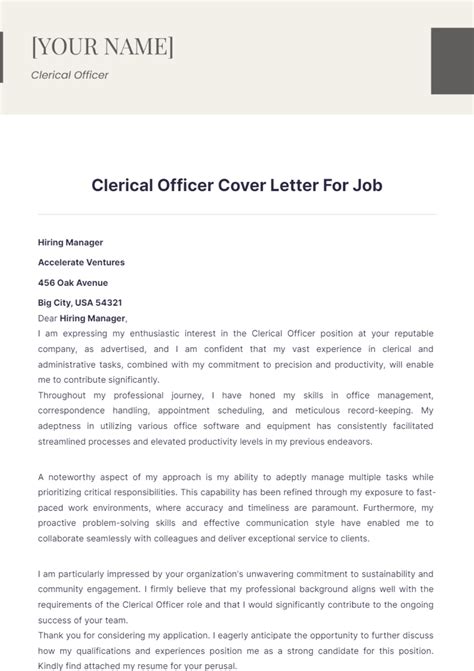 Free Clerical Officer Cover Letter For Job Template Edit Online