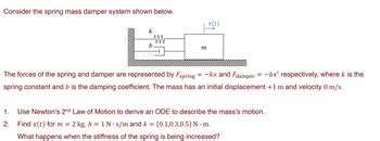 Answered Consider The Spring Mass Damper System Bartleby