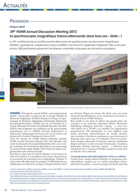 Pdf Th Fgmr Annual Discussion Meeting La Spectroscopie