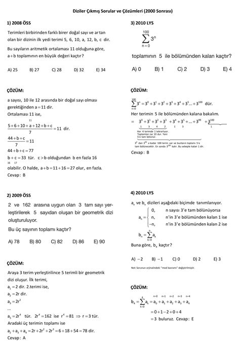 Çözüldü Diziler AYT ÖSYM Sınavlarından Sorular ve Çözümleri