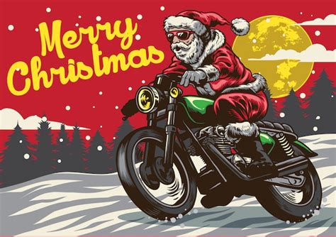 Père Noël à Moto Vintage Vecteur Premium