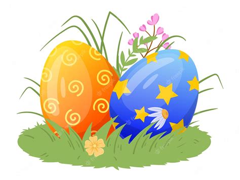 Premium Vector Cartoon Easter Eggs Spring Holiday Eggs On Grass Lawn Colorful Painted Eggs