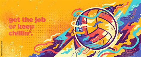 Volleyball banner design in abstract style with ball and colorful splashing shapes. Vector ...