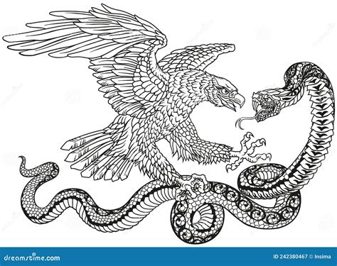 Eagle Fighting A Snake Serpent Vector Illustration | CartoonDealer.com #106626324