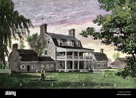 Maryland plantation manor house with outbuildings 1800s. Hand-colored ...