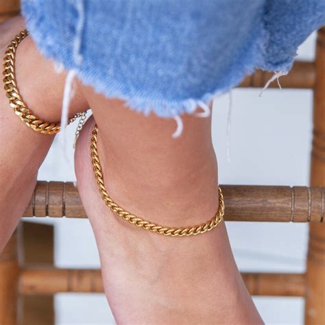 Gold Cuban Chain Anklet Cuban Link Ankle Bracelet Miami Curb Etsy