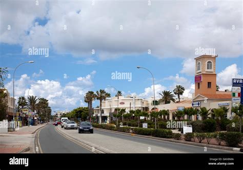 Poseidonos Ave In Pathos Lined With Restaurants And Shops In Paphos