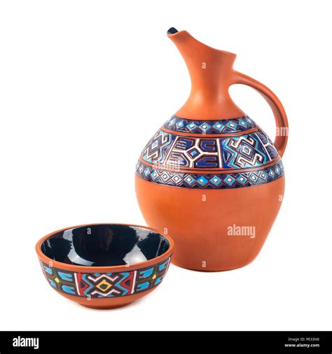 Georgian Handmade Ceramic Clay Jug With Tradicional Ornaments On It