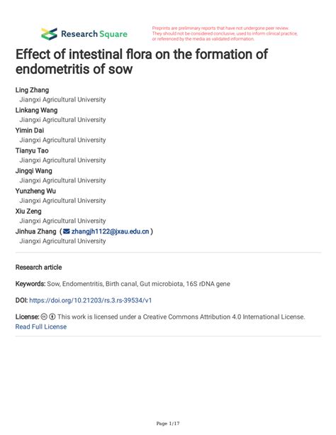 PDF Effect Of Intestinal Flora On The Formation Of Endometritis Of Sow