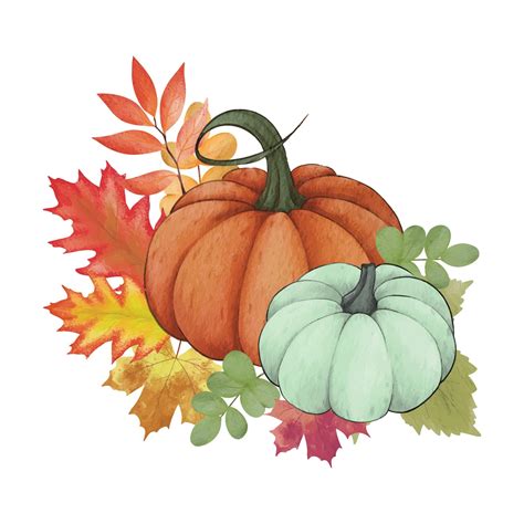 Premium Vector Watercolor Pumpkin Composition Leaves Pumpkin Clip Art Autumn Design Elements