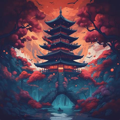 Premium Ai Image Fantasy Landscape Illustration