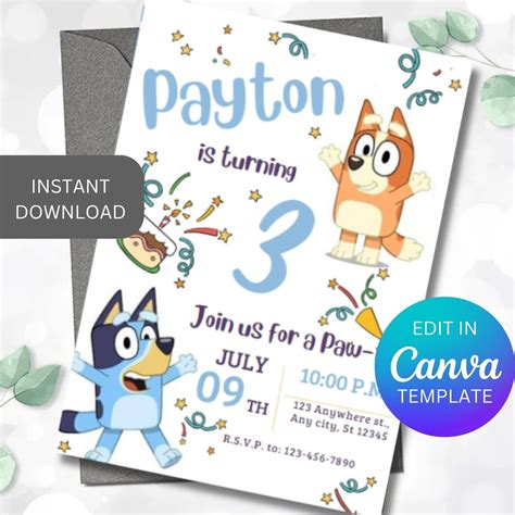 Editable Bluey Invitation Bluey Birthday Invitation Party Invite