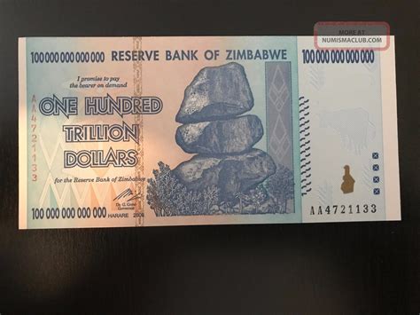 100 Trillion Zimbabwe Dollars Unc Banknote 2008 Aa