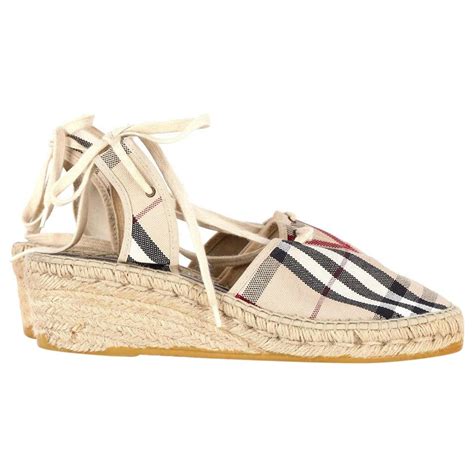 Burberry Nova Check Espadrille Wedge Sandals In Beige Canvas Cloth Ref