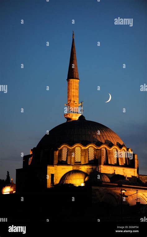 Dome And Minaret Of Sueleymaniye Mosque Or Sueleymaniye Camii At Night