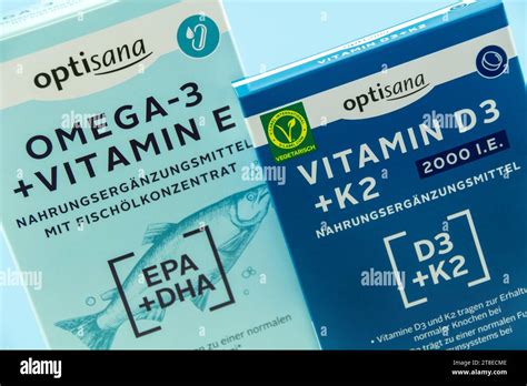 German Optisana Omega-3 Vitamin E and Vitamin D3 K2 Stock Photo - Alamy