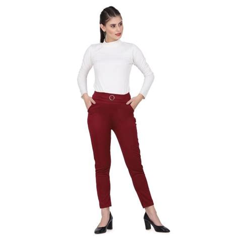 Buynewtrend Women Maroon Lycra Blend Trouser Jiomart