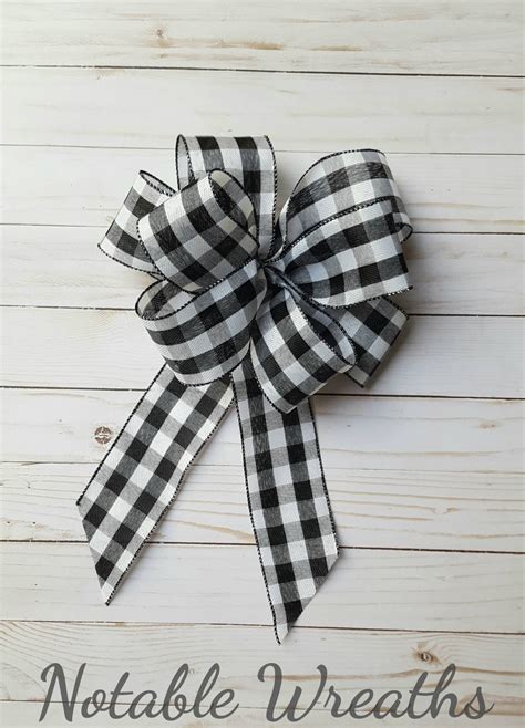 Wreath Bow Buffalo Check Plaid White And Black Rustic Etsy