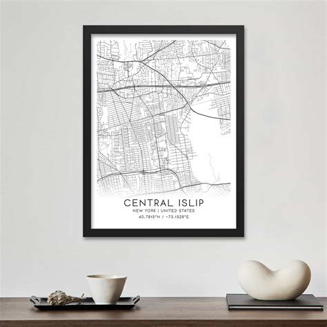 Central Islip New York Map Poster Modern Home Decor Wall Art Print Custom Maps And Posters