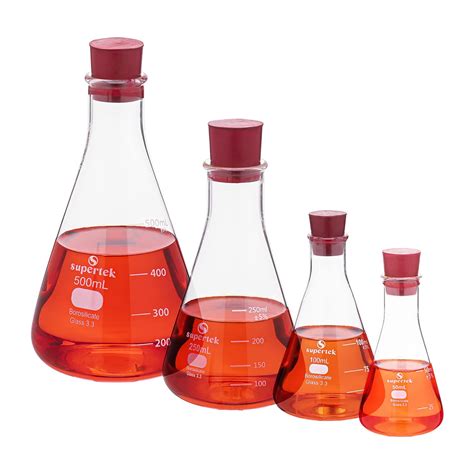 Supertek Set Of Transparent Conical Flask With Rubber Stopper