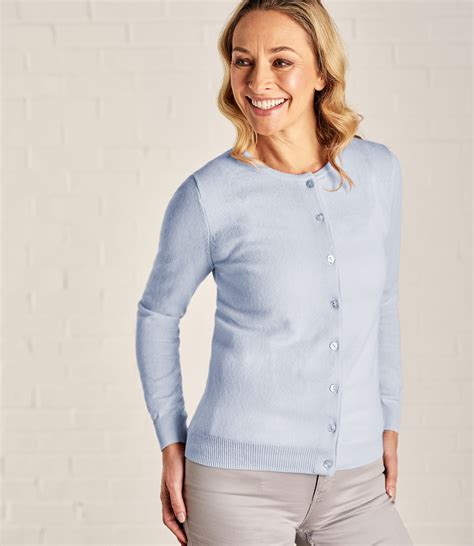 Pale Blue Womens Cashmere Merino Luxurious Crew Neck Cardigan