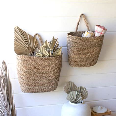 Hanging Seagrass Woven Wall Baskets Set Of Antique Farmhouse