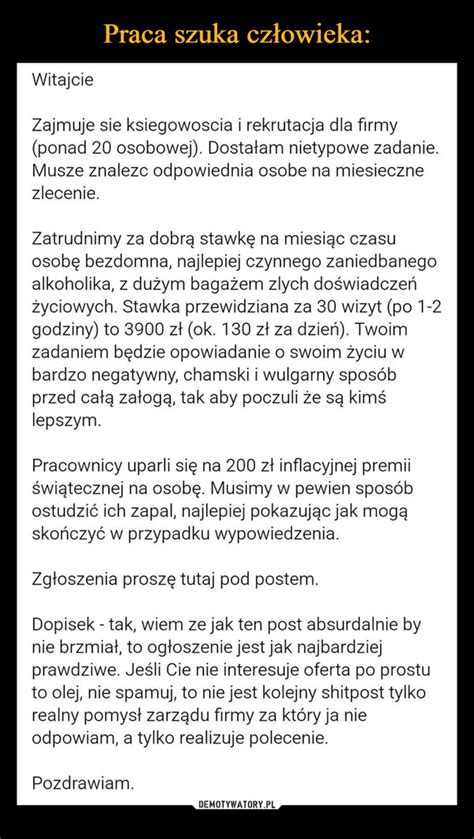 Praca Szuka Cz Owieka Demotywatory Pl