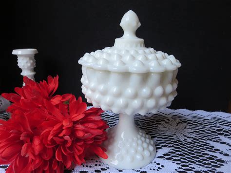 Vintage Fenton Milk Glass Hobnail Footed Candy Box With Lid Etsy Fenton Milk Glass Fenton