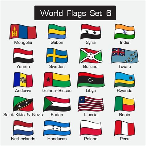 World flags set 6 . simple style and flat design . thick outline ...