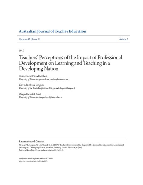 Pdf Teachers Perceptions Of The Impact Of Professional Development