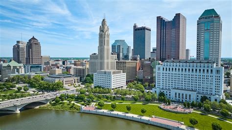 Premium Photo Downtown Columbus Ohio Aerial Over River Looking At