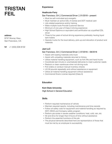 Commercial Driver Resume Samples Velvet Jobs