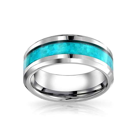 Blue Turquoise Couple Wedding Band Titanium Ring For Men 8mm Titanium