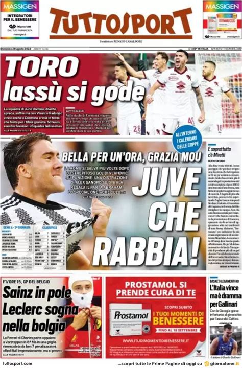 Rassegna Stampa Juve Prime Pagine Quotidiani Agosto