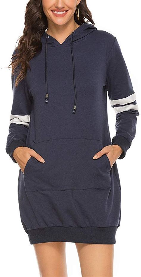 Finwanlo Womens Pullover Hoodie Dress Long Stripe Sleeve