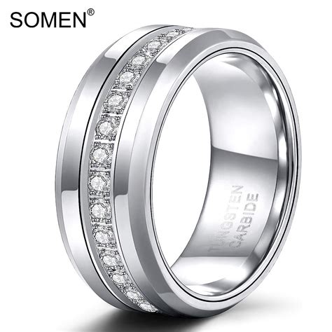 SOMEN Tungsten Wedding Bands With Cubic Zirconia Eternity Ring CZ