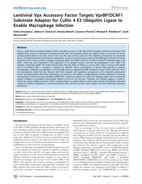 Pdf Lentiviral Vpx Accessory Factor Targets Vprbp Dcaf Substrate