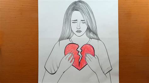 Ensinando desenho menina triste chorando o coração partido Esboço