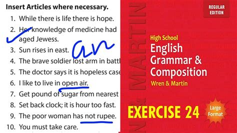 Wren And Martin English Grammar Exercise Solution Articles Test