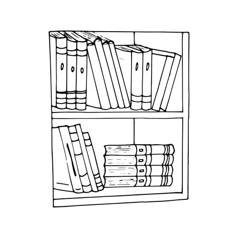 Hand Drawn Bookshelf Shelf With Books In Room Library Bookcase Vector